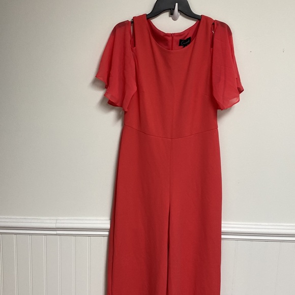Connected Apparel Womens jumpsuit Bell Sleeve wide leg Coral size 8 - Picture 2 of 5